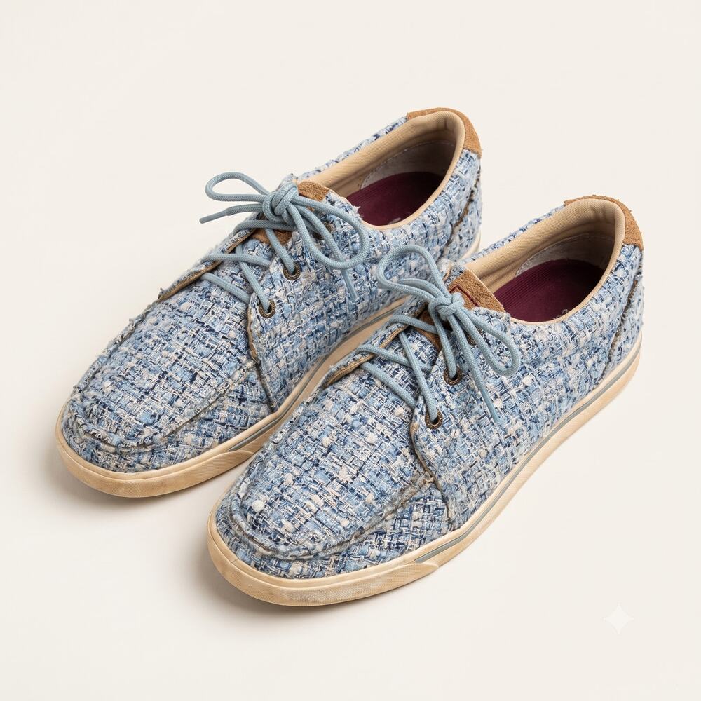 Twisted X Womens 8.5 Kicks Blue Textured Fabric Lace Up Boat Shoes Sneakers